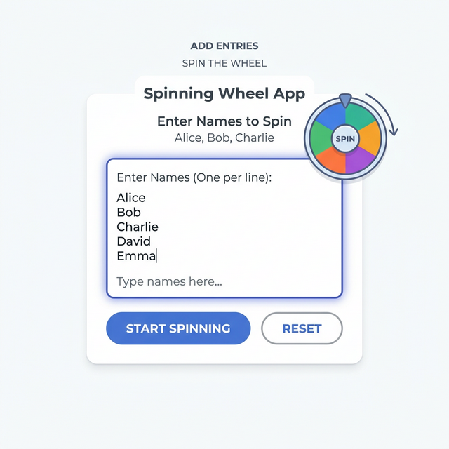 Entering choices into online Wheel of Names input box