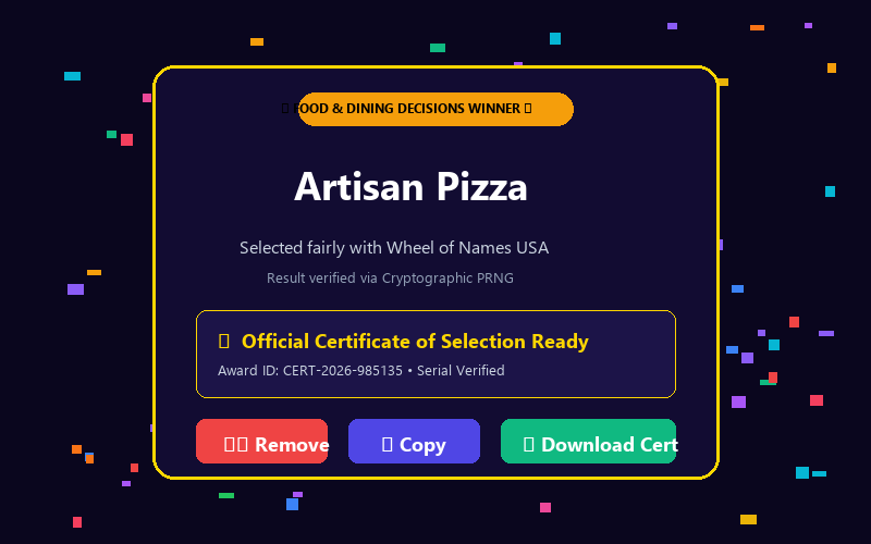 Winner modal in Dinner Decider Wheel