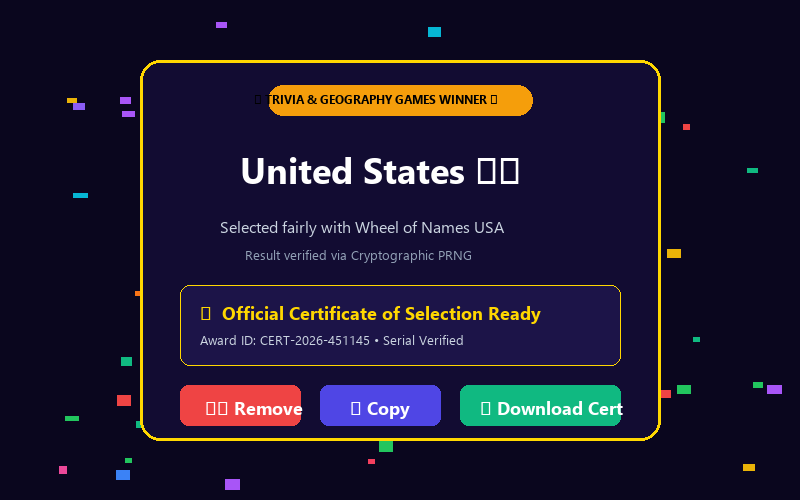 Winner modal in Flag Quiz Picker Wheel