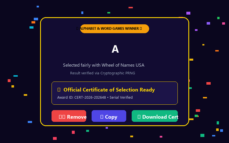 Winner modal in Letter Picker Wheel