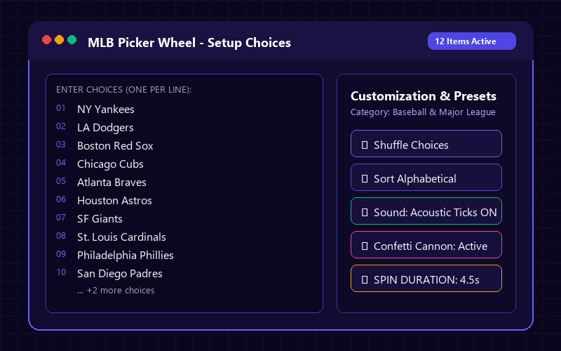 Entering names in Mlb Picker Wheel