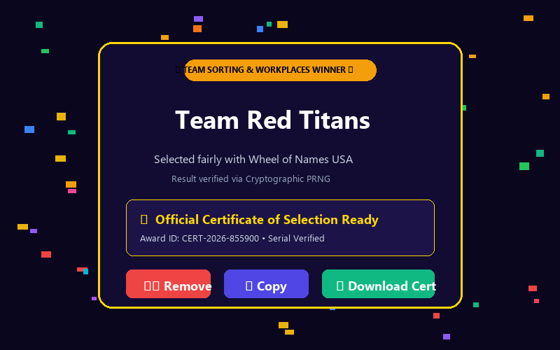 Winner modal in Team Picker Wheel