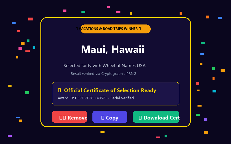 Winner modal in Travel Destination Wheel